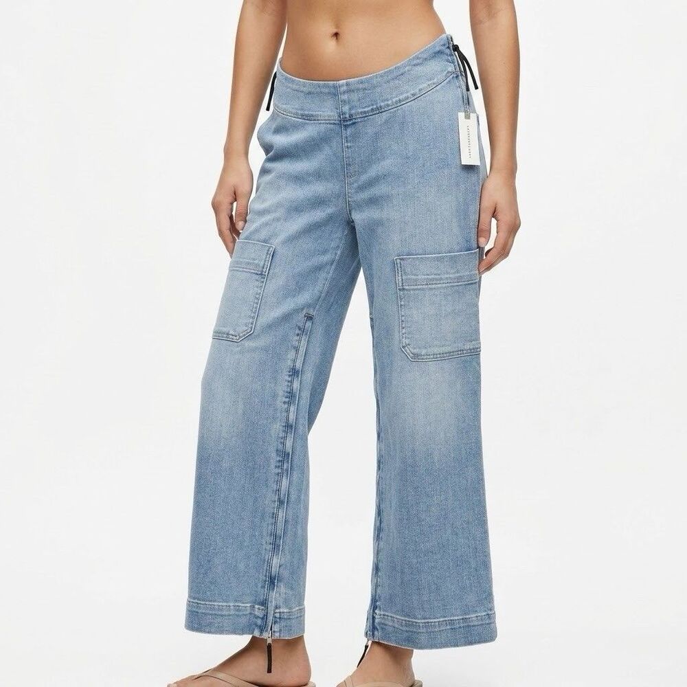 Anthropologie Maeve Colette 25 Adaptive Seated Cargo Jeans Light Wash Wide Leg